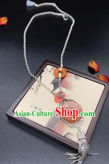 Handmade Chinese Silver Necklace Accessories National Agate Necklet Pendant