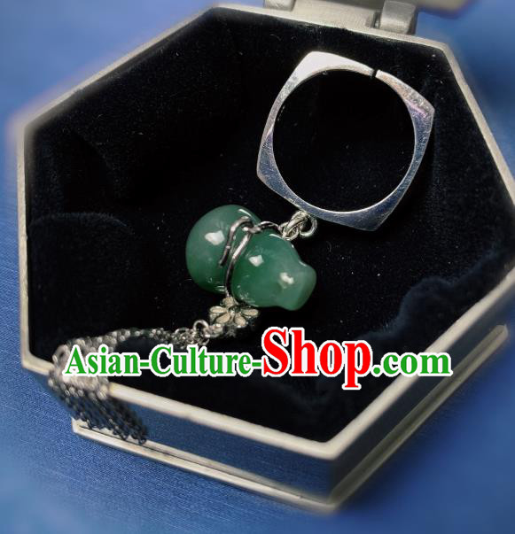 Chinese Handmade Jadeite Gourd Ring National Silver Tassel Circlet Jewelry