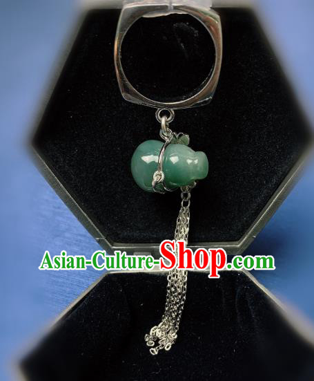 Chinese Handmade Jadeite Gourd Ring National Silver Tassel Circlet Jewelry
