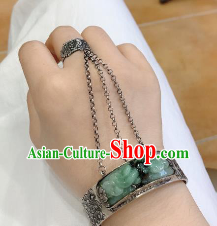 Handmade Chinese Silver Carving Bangle Accessories National Jadeite Bracelet