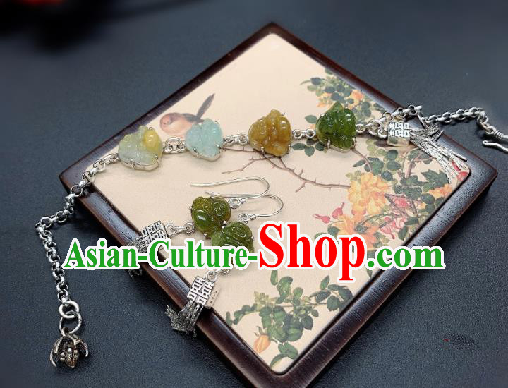 Handmade Chinese Jadeite Buddha Wristlet Accessories National Silver Bracelet