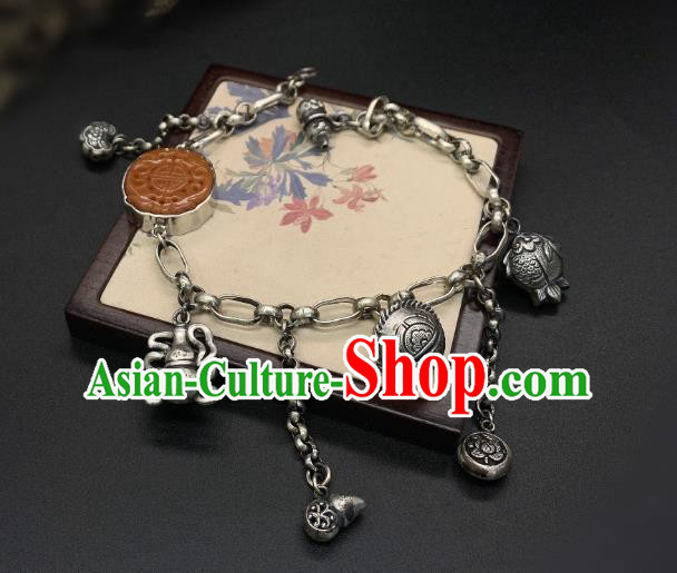 Handmade Chinese Silver Tassel Bangle Accessories National Agate Bracelet