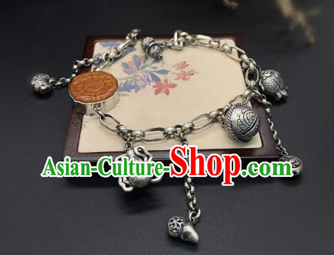 Handmade Chinese Silver Tassel Bangle Accessories National Agate Bracelet