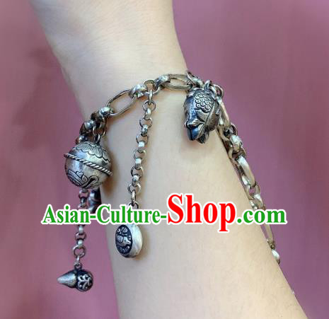 Handmade Chinese Silver Tassel Bangle Accessories National Agate Bracelet