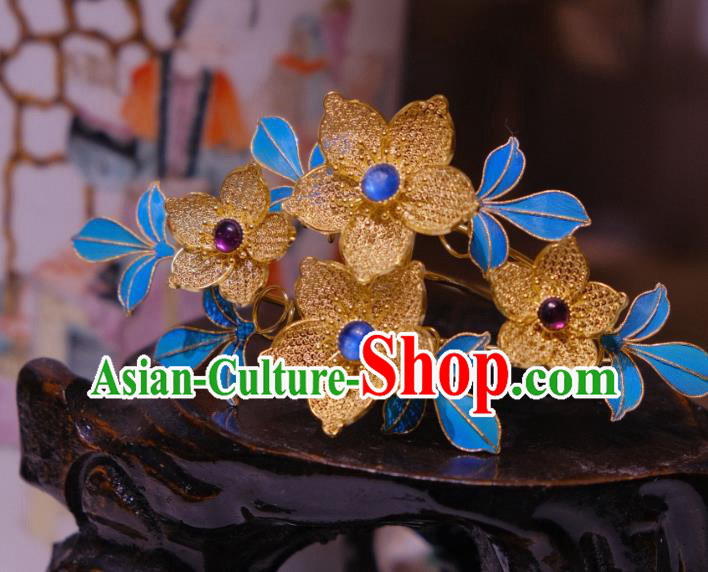 Chinese Traditional Filigree Flowers Hair Crown Hair Jewelry Ancient Qing Dynasty Empress Hairpin
