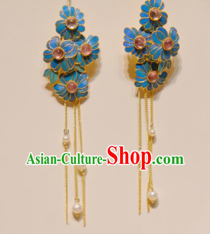 Chinese Traditional Tourmaline Earrings Culture Jewelry Cheongsam Pearls Tassel Ear Accessories