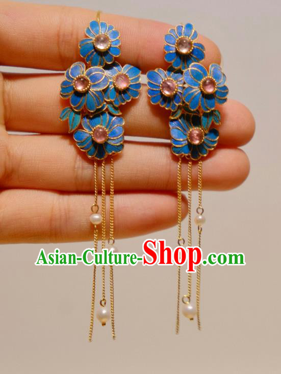 Chinese Traditional Tourmaline Earrings Culture Jewelry Cheongsam Pearls Tassel Ear Accessories