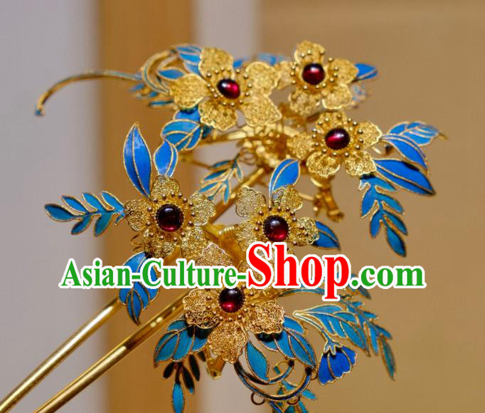 Chinese Traditional Hair Jewelry Ancient Ming Dynasty Empress Hairpin Filigree Flowers Hair Stick