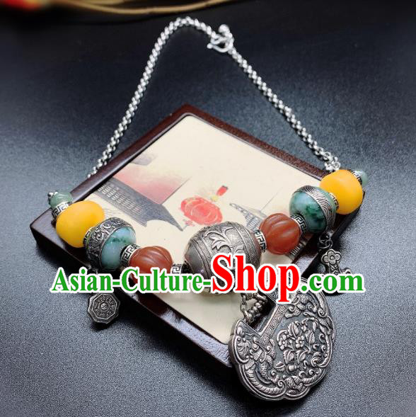 Handmade Chinese National Silver Lock Wristlet Accessories Wedding Agate Beeswax Bracelet