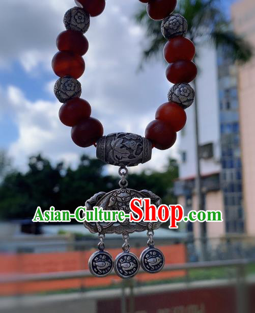 Handmade Chinese National Agate Beads Wristlet Accessories Wedding Silver Bucket Bracelet
