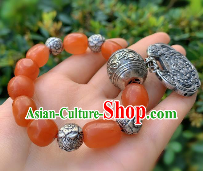 Handmade Chinese National Agate Beads Wristlet Accessories Wedding Silver Bucket Bracelet