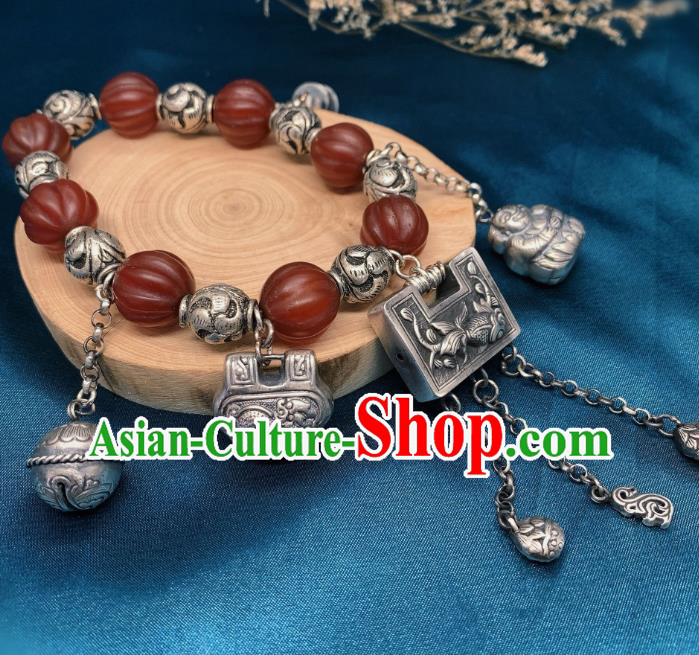 Handmade Chinese Silver Carving Bracelet National Agate Wristlet Wedding Accessories