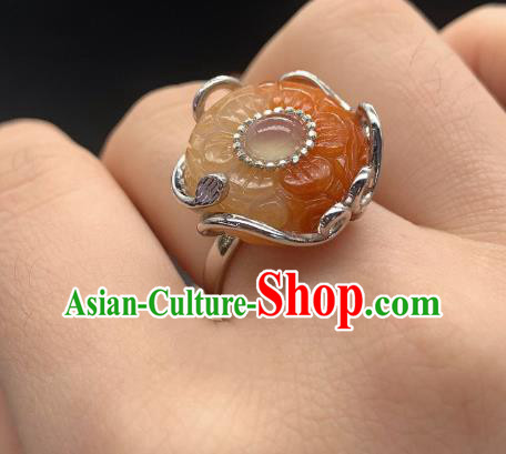 Chinese Handmade Silver Ring National Agate Plum Blossom Circlet Jewelry