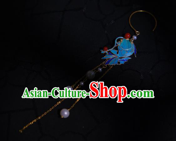 Chinese Cheongsam Pearls Tassel Ear Accessories Traditional Culture Jewelry Blueing Fish Earrings