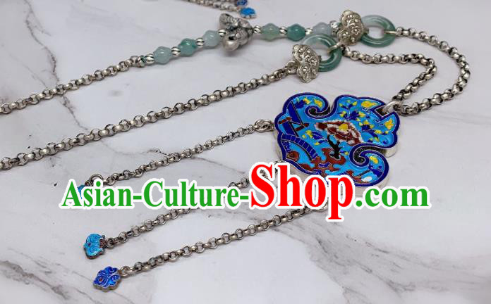 Handmade Chinese Wedding Blueing Necklace National Silver Tassel Necklet Accessories