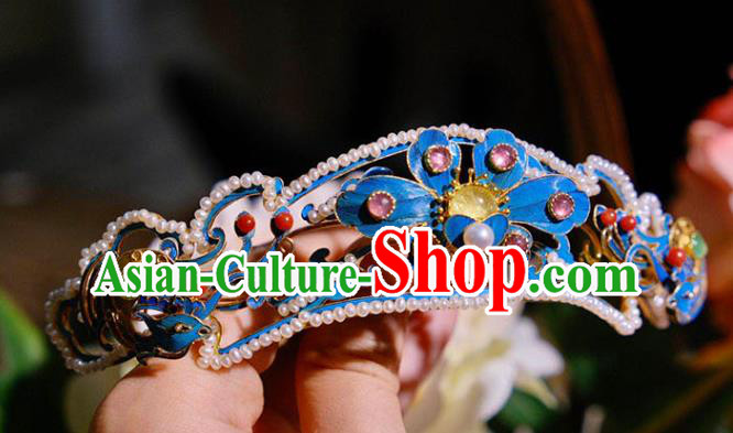 Chinese Ancient Ming Dynasty Empress Tourmaline Hair Crown Traditional Hair Jewelry Pearls Hairpin