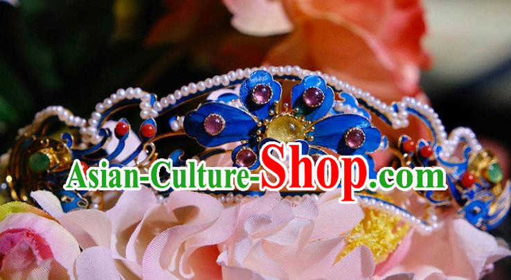 Chinese Ancient Ming Dynasty Empress Tourmaline Hair Crown Traditional Hair Jewelry Pearls Hairpin