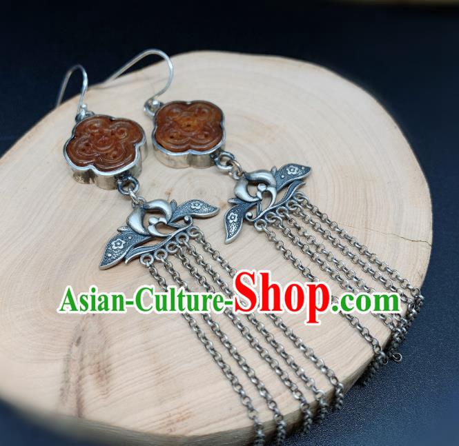 China National Silver Orchid Tassel Earrings Jewelry Traditional Cheongsam Agate Ear Accessories