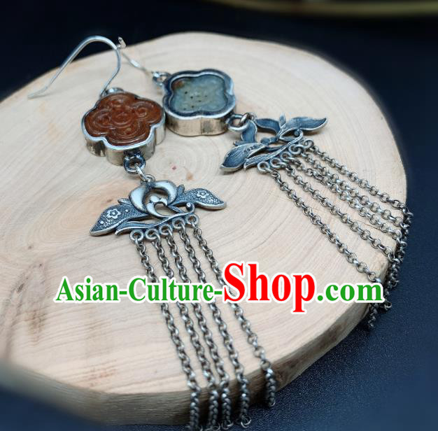 China National Silver Orchid Tassel Earrings Jewelry Traditional Cheongsam Agate Ear Accessories