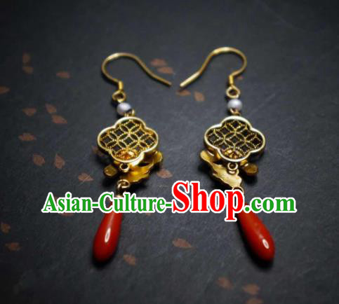 Chinese Cheongsam Filigree Ear Accessories Traditional Culture Jewelry Agate Earrings