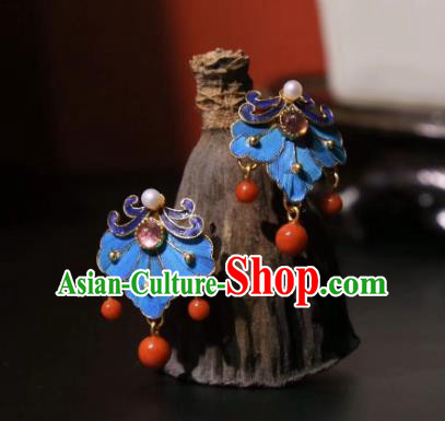 Chinese Cheongsam Coral Tassel Ear Accessories Traditional Culture Jewelry Tourmaline Earrings