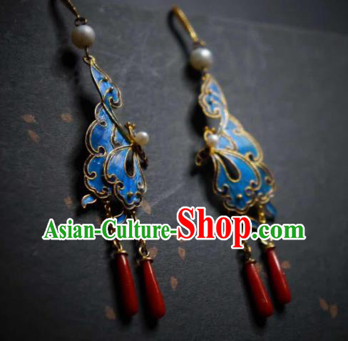 Handmade Chinese Traditional Culture Jewelry Cheongsam Agate Ear Accessories Blueing Butterfly Earrings