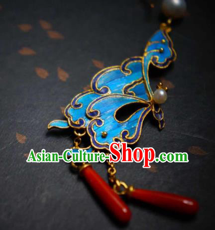 Handmade Chinese Traditional Culture Jewelry Cheongsam Agate Ear Accessories Blueing Butterfly Earrings