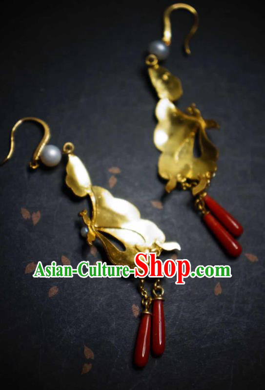 Handmade Chinese Traditional Culture Jewelry Cheongsam Agate Ear Accessories Blueing Butterfly Earrings
