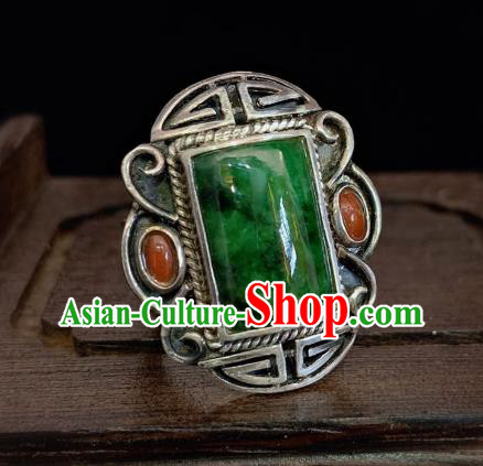 Chinese Handmade Jadeite Ring National Silver Jewelry Circlet