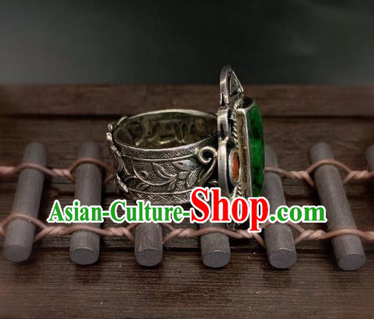 Chinese Handmade Jadeite Ring National Silver Jewelry Circlet
