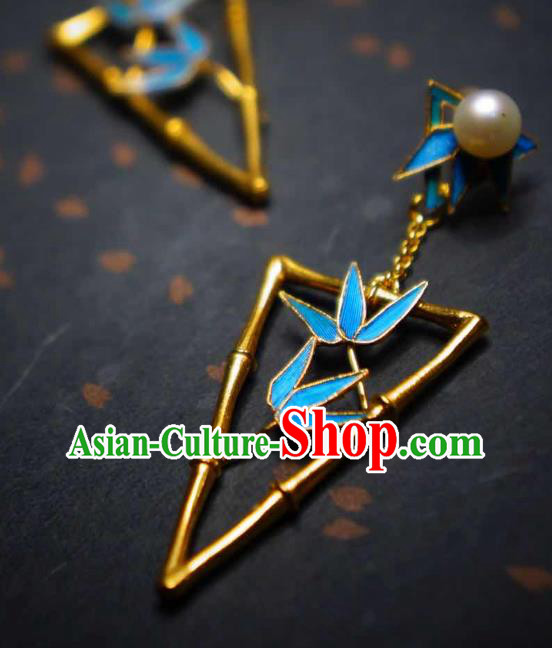 Handmade Chinese Cheongsam Bamboo Leaf Ear Accessories Traditional Culture Jewelry Earrings