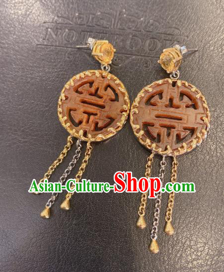 China Classical Wedding Tassel Earrings Traditional Handmade Jade Ear Accessories