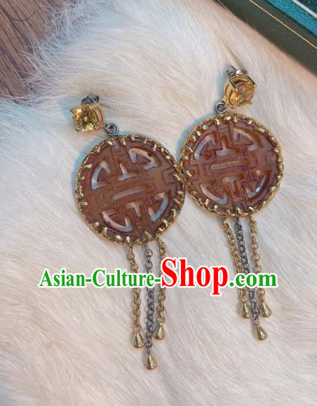 China Classical Wedding Tassel Earrings Traditional Handmade Jade Ear Accessories