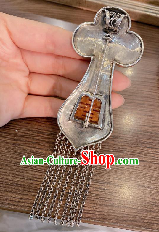 Handmade Chinese National Silver Tassel Necklace Pendant Traditional Jadeite Accessories Necklet