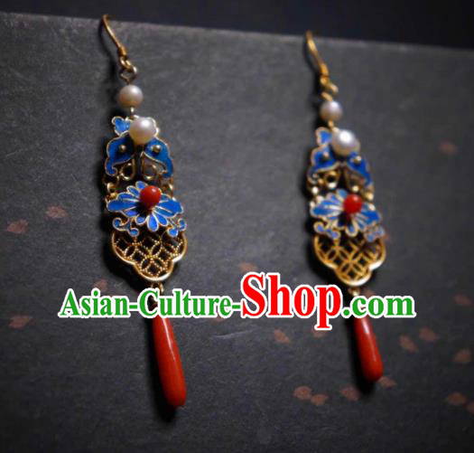Handmade Chinese Cheongsam Butterfly Ear Accessories Traditional Culture Jewelry Agate Pearls Earrings