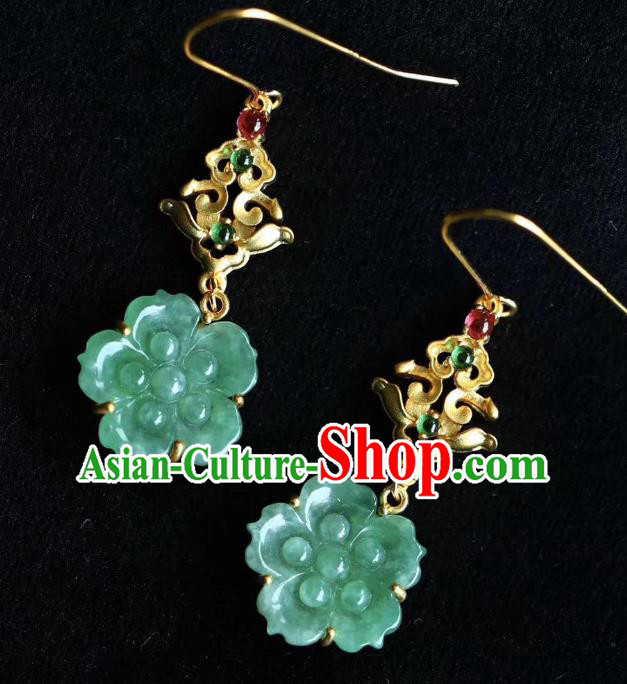 China Traditional Golden Ear Accessories Classical Cheongsam Jade Plum Blossom Earrings