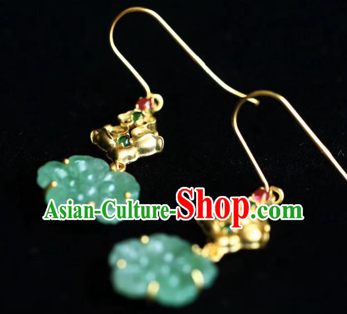 China Traditional Golden Ear Accessories Classical Cheongsam Jade Plum Blossom Earrings