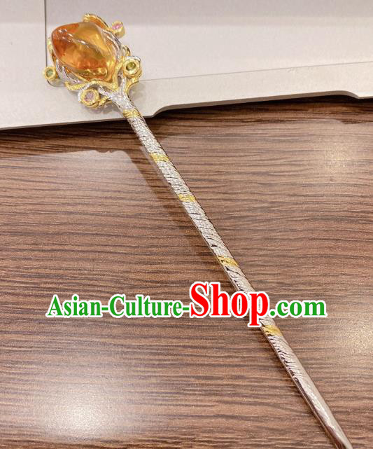 China Traditional Silver Hair Accessories Classical Cheongsam Topaz Hairpin