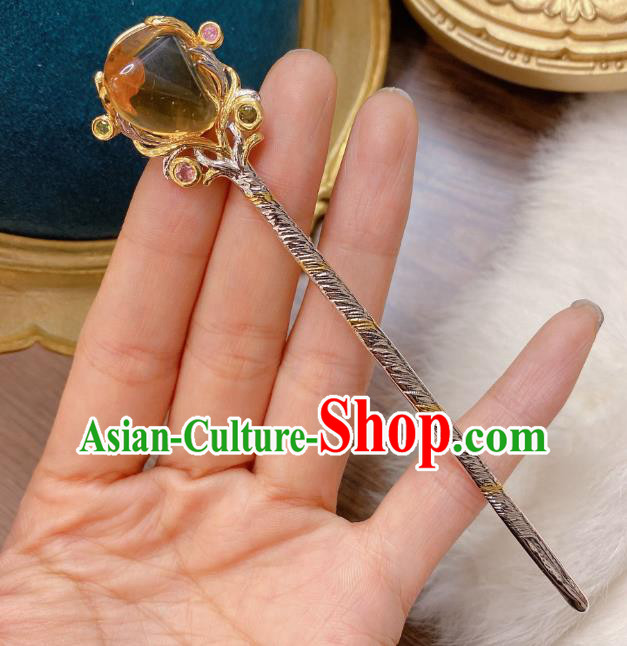 China Traditional Silver Hair Accessories Classical Cheongsam Topaz Hairpin