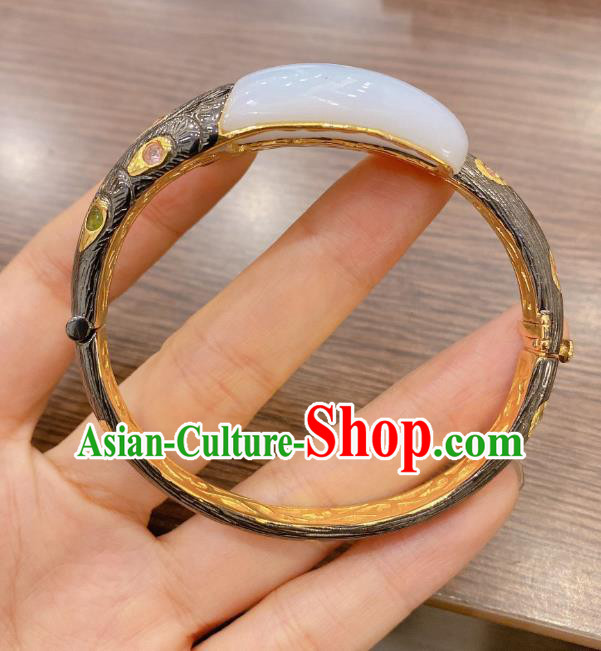 Handmade Chinese National Bracelet Traditional Hetian Jade Wristlet Accessories