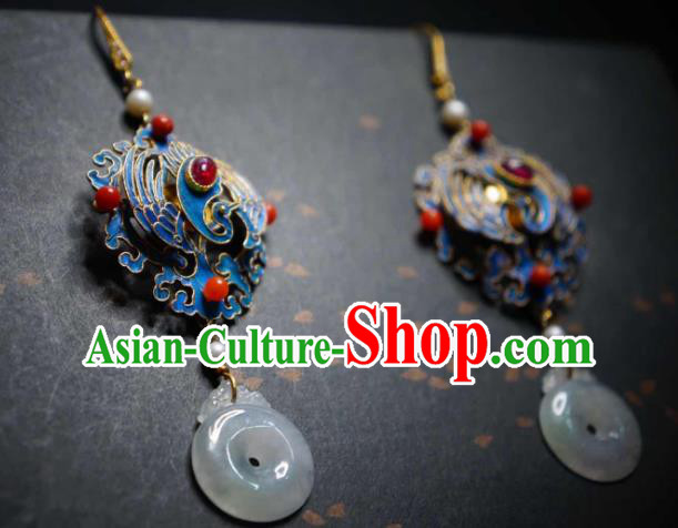 Handmade Chinese Cheongsam Jadeite Ear Accessories Traditional Culture Jewelry Blueing Phoenix Earrings