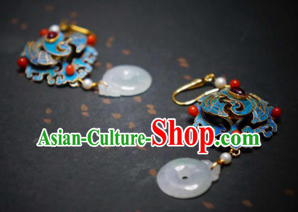 Handmade Chinese Cheongsam Jadeite Ear Accessories Traditional Culture Jewelry Blueing Phoenix Earrings