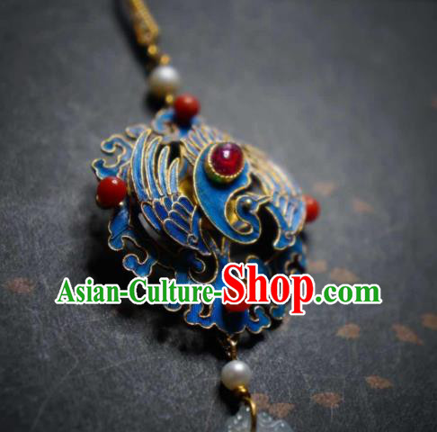 Handmade Chinese Cheongsam Jadeite Ear Accessories Traditional Culture Jewelry Blueing Phoenix Earrings