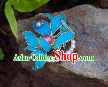 China Traditional Cheongsam Orchids Breastpin Jewelry Handmade Pearls Brooch Tourmaline Accessories