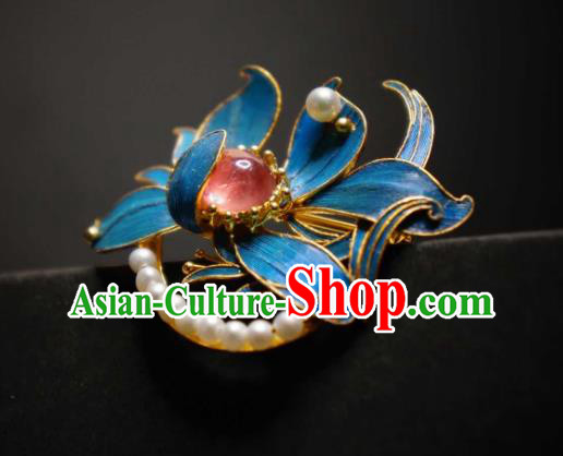 China Traditional Cheongsam Orchids Breastpin Jewelry Handmade Pearls Brooch Tourmaline Accessories
