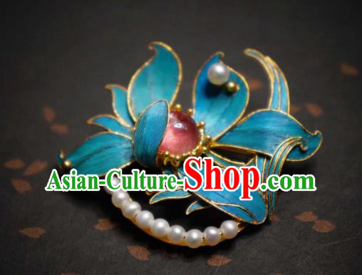 China Traditional Cheongsam Orchids Breastpin Jewelry Handmade Pearls Brooch Tourmaline Accessories