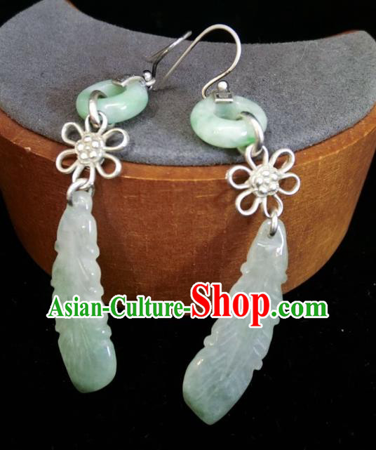 China Traditional Jade Feather Ear Accessories National Cheongsam Earrings Jewelry