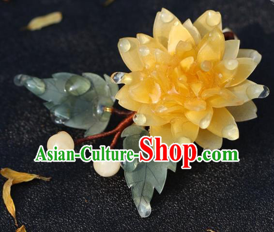 China Classical Ming Dynasty Hairpin Traditional Hair Accessories Hanfu Yellow Peony Hair Stick