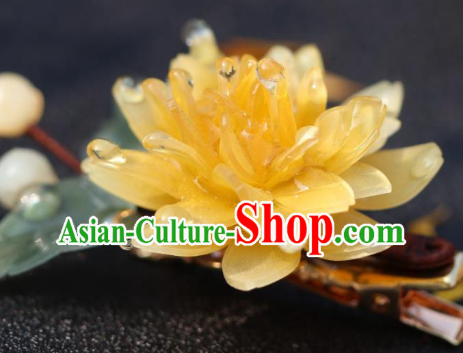 China Classical Ming Dynasty Hairpin Traditional Hair Accessories Hanfu Yellow Peony Hair Stick