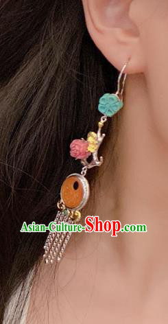 China Traditional Silver Tassel Ear Accessories Classical Cheongsam Jade Carving Earrings